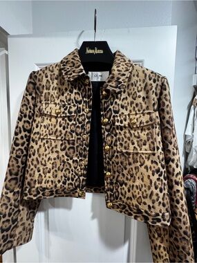 Celine Leopard Print Cropped Jacket - Tan & Black